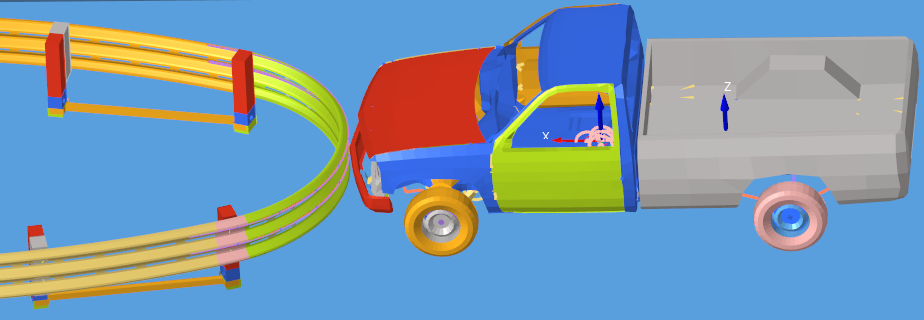 LS-Dyna 皮卡意外吻上"牛鼻子"护栏的图2